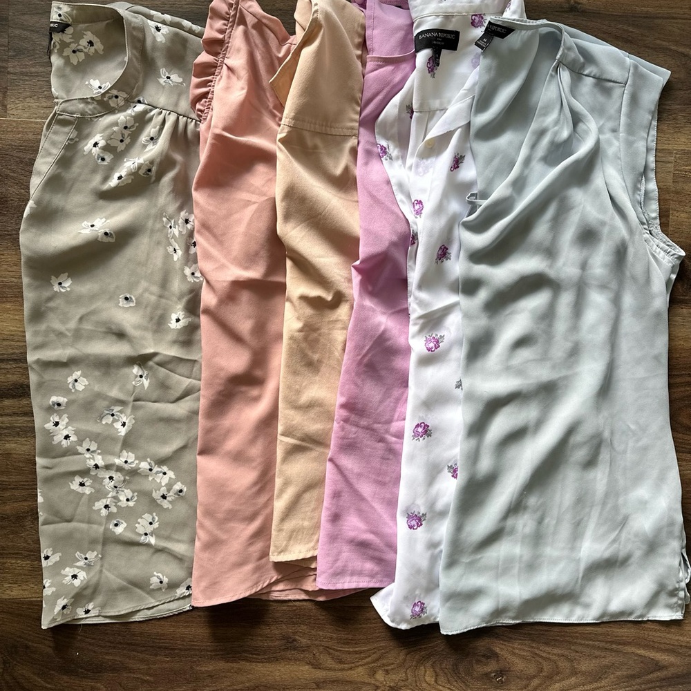 Banana Republic Floral and Solid Blouses - Cream, Pink, White